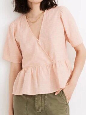 NWOT Madewell Crossover Peplum Pink Top Size Large